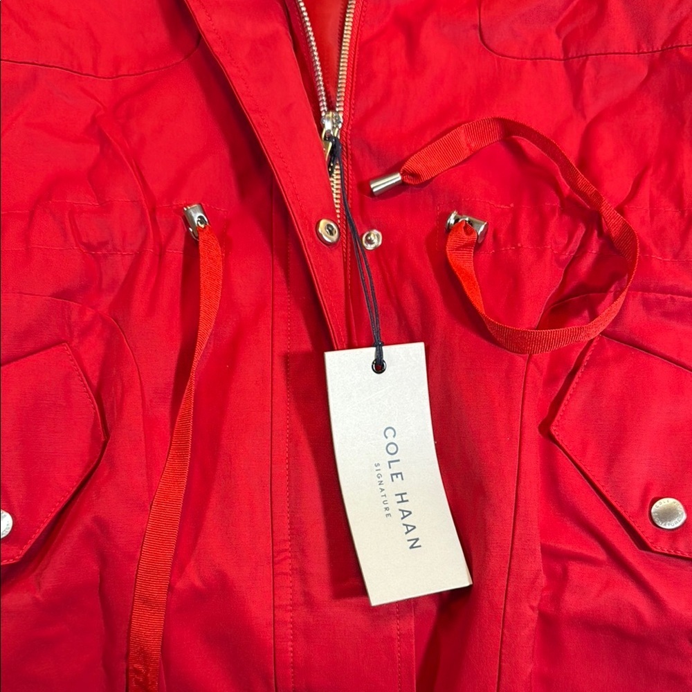 Cole Haan Red Rain Jacket Hip-Length with Removable Hood - Picture 10 of 14